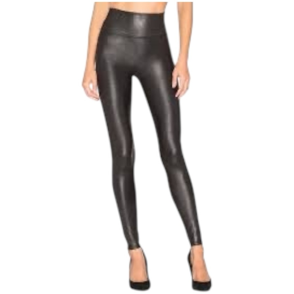Spanx Leggings Faux Vegan‎ Leather Pants Black High Waist Wet Look Size Large